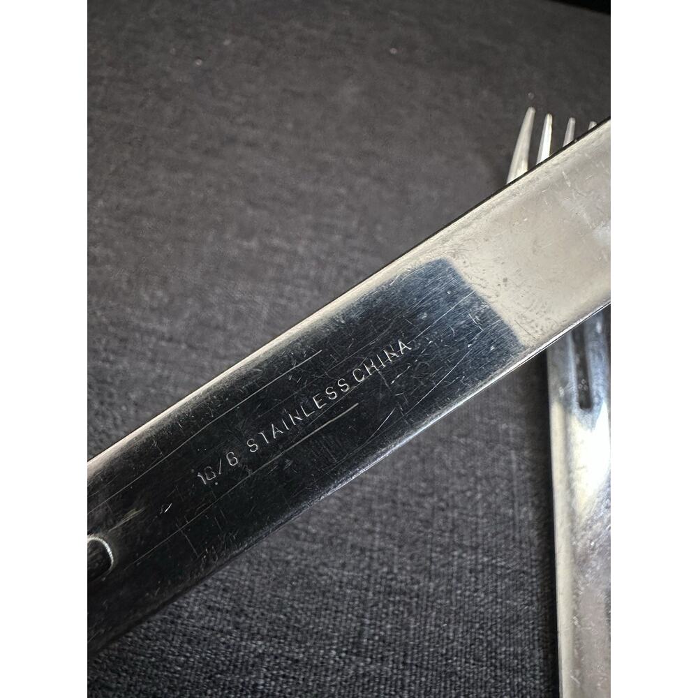Modern 18/8 Stainless Flatware Slotted Handle Set 3 Forks 1 Knife China - Picture 3 of 3